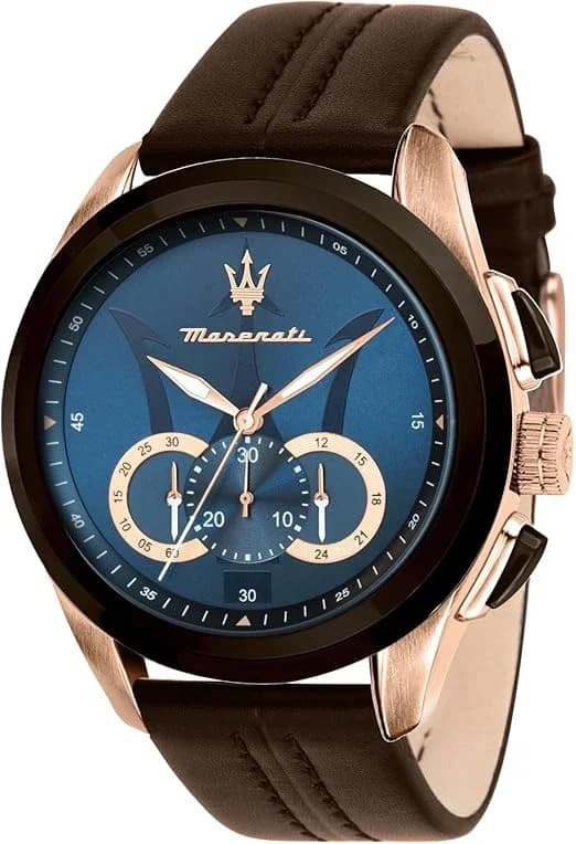 Montre Homme Maserati Traguardo R8871612024 Cadran chronographe bleu Bracelet en cuir marron