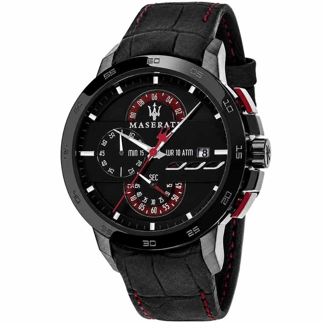 Montre Homme Maserati Ingegno R8871619003 Cadran chronographe noir Bracelet en cuir noir