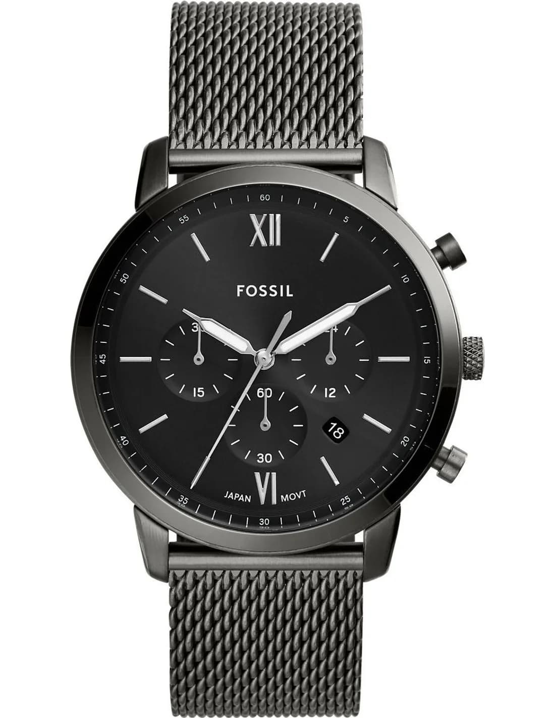 Montre Homme Fossil Neutra FS5699 cadran noir bracelet maille milanaise