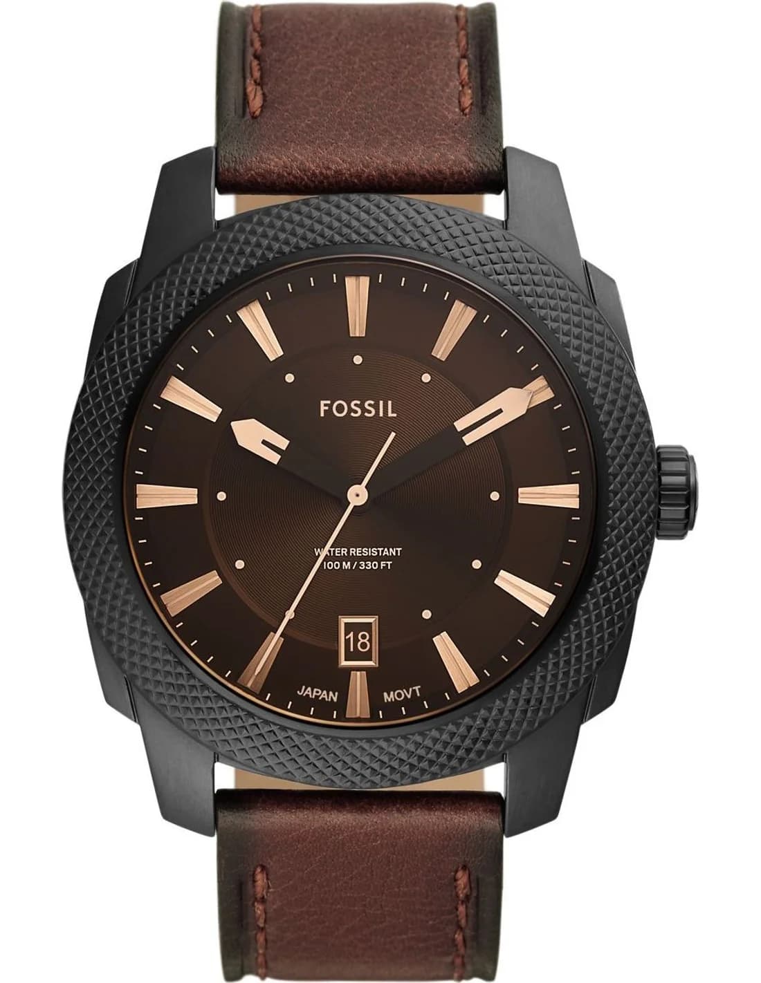 Montre Homme Fossil Machine FS5972 cadran noir bracelet cuir
