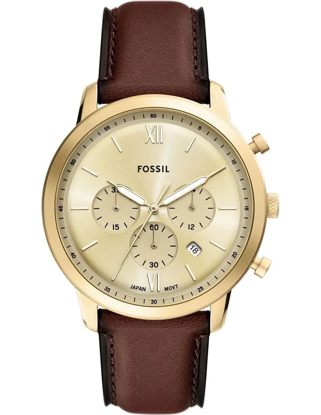 Montre Homme Fossil Neutra FS6113 cadran doré bracelet cuir