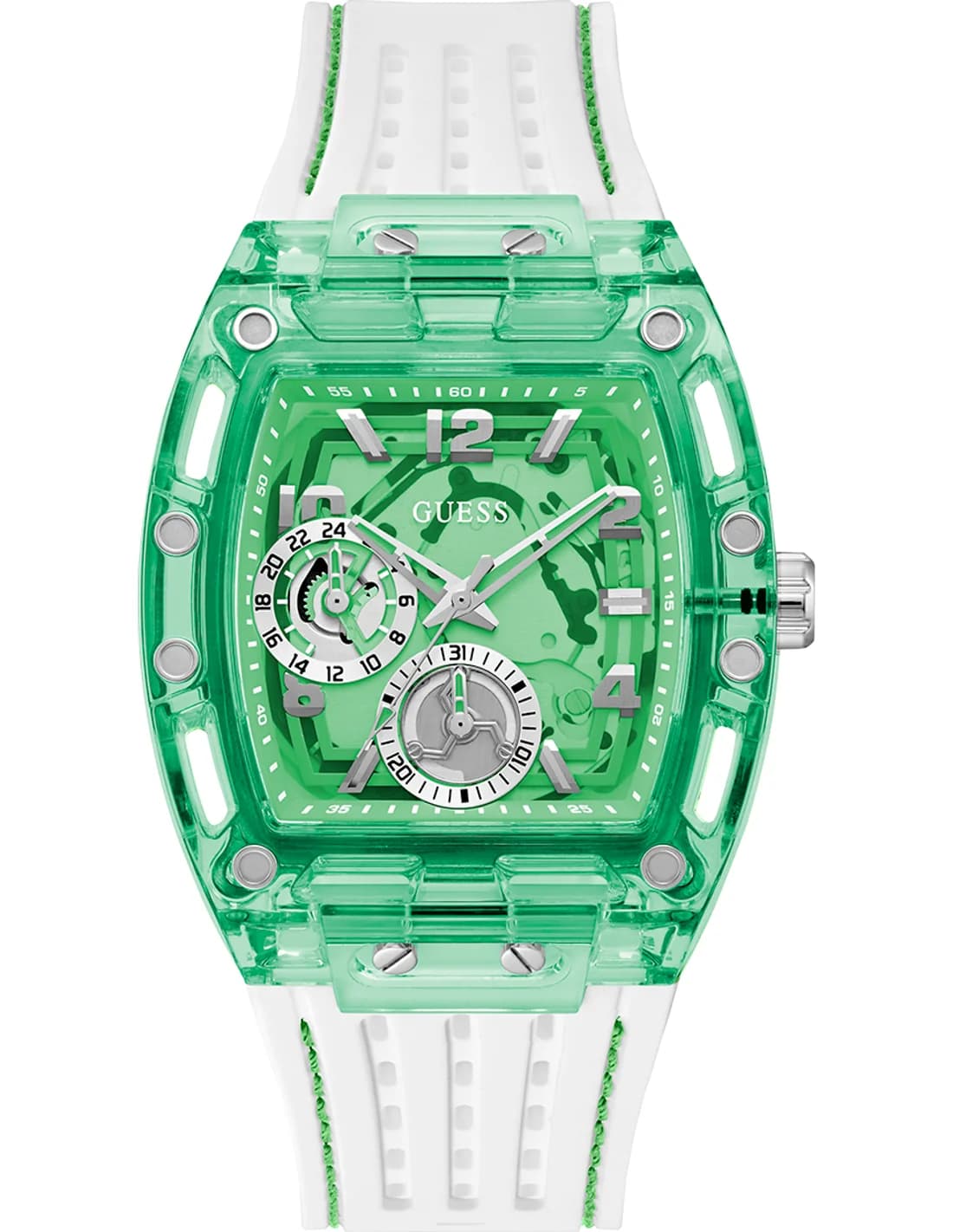 Montre Homme Guess Phoenix GW0499G10 cadran vert bracelet silicone blanc