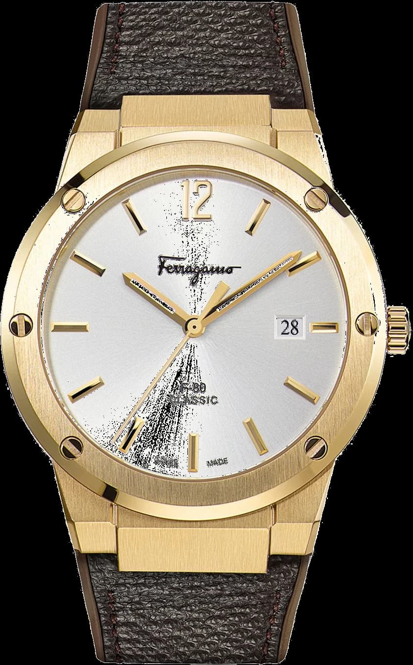 Montre Salvatore Ferragamo SFDT00819 Bracelet Silicone Marron et Boîtier Acier