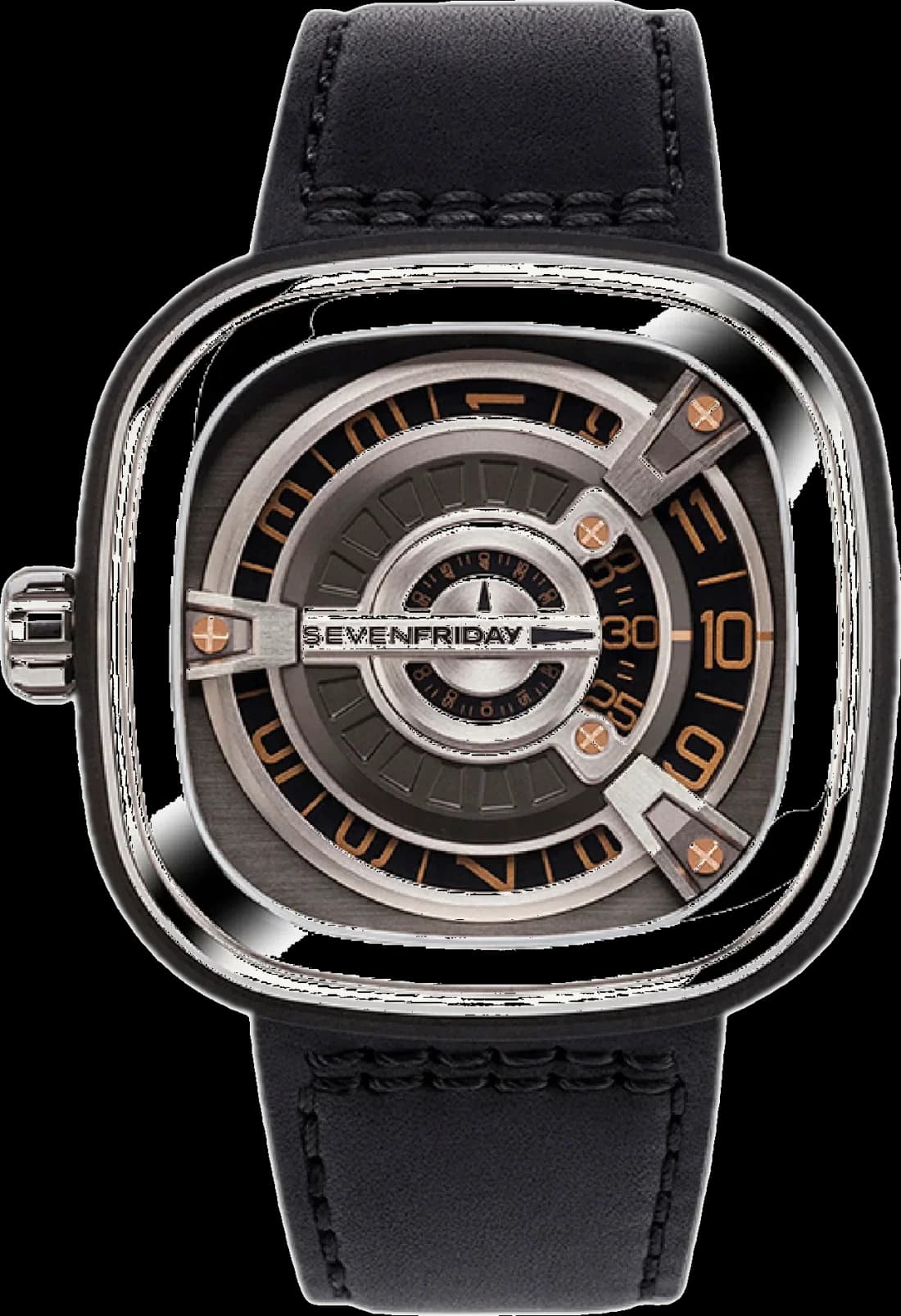 Montre Sevenfriday M1/03 Automatique en Acier Poli et Cuir Noir