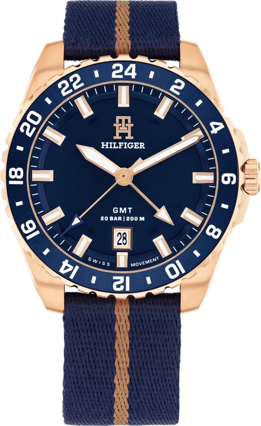 Montre Homme Tommy Hilfiger TH85 GMT 1792130 cadran bleu bracelet tissu