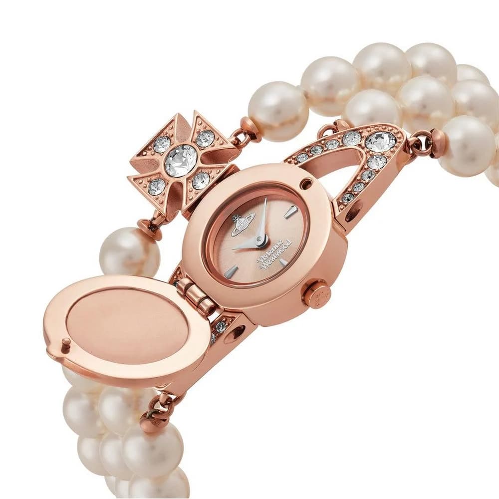 Montre Vivienne Westwood VV326PERS-RG bracelet doré rose à perles et orb incrusté de cristaux