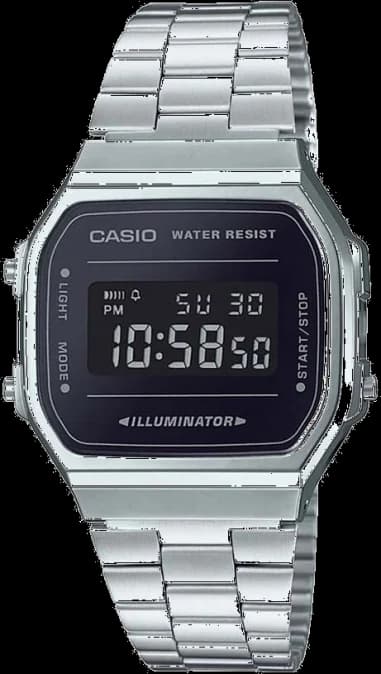 Montre Casio A168WEM-1EF à Cadran Noir Miroir et Bracelet en Métal Gris