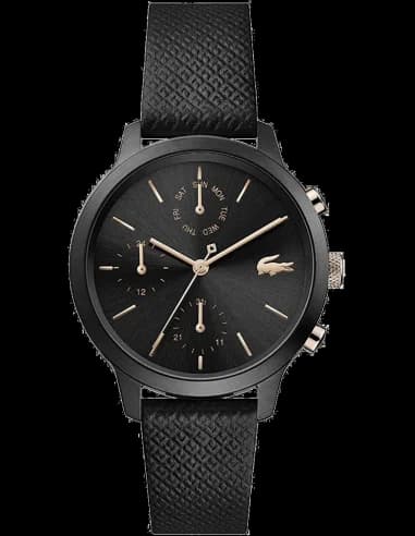 Montre Femme Lacoste Chrono 12.12 Bracelet en Cuir de Veau Noir